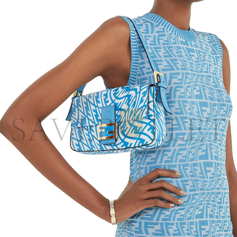 FENDI BAGUETTE 1997 BAG VERTIGO ZUCCA COATED CANVAS BLUE 8BR792AFL1F1E8L (28*13.5*6cm)
